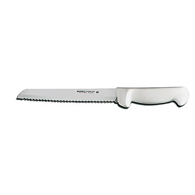 Basics Bread Knife, 8", scalloped edge, stain-free, high-carbon steel, textured, polypropylene white handle, NSF Certified (12 ea / bx) Basics Bread Knife, 8", scalloped edge, stain-free, high-carbon steel, textured, polypropylene white handle, NSF Certified (12 ea / bx)