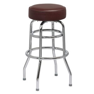 Double Ring Chrome Frame Barstool with Flat Swivel and Brown Round Seat Unassembled (4 ea / cs)