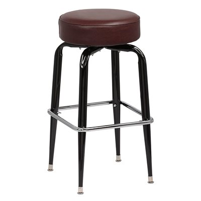 Black Frame Barstool with a Single Square Chrome footrest with a Flat Swivel and Round Brown Seat Unassembled (4 ea / cs) "Call Customer Service for Availability" Black Frame Barstool with a Single Square Chrome footrest with a Flat Swivel and Round Brown Seat Unassembled (4 ea / cs) "Call Customer Service for Availability"