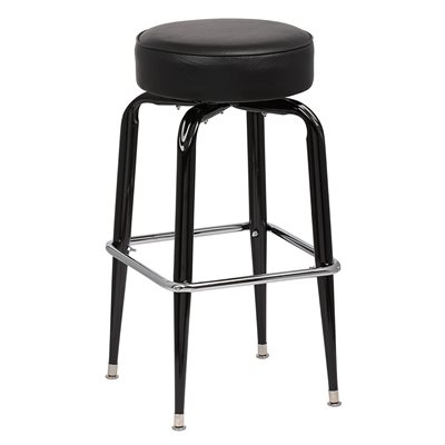 Black Frame Barstool with a Single Square Chrome footrest with a Flat Swivel and Round Black Seat Unassembled (4 ea / cs) "Call Customer Service for Availability" Black Frame Barstool with a Single Square Chrome footrest with a Flat Swivel and Round Black Seat Unassembled (4 ea / cs) "Call Customer Service for Availability"