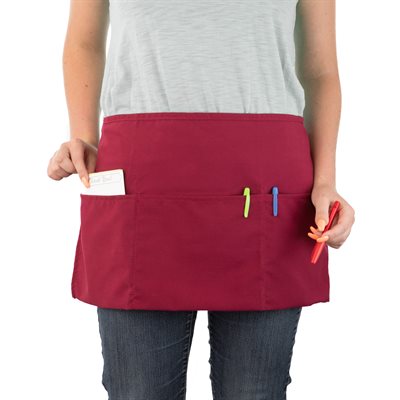 Waist Apron-Burgundy w / 3 Pockets 65 / 35 Polyester / Cotton (12 ea / cs)